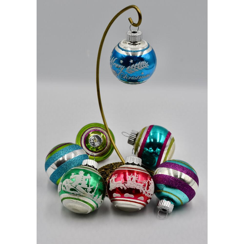 Radko Shiny Brite Flocked Stencil Glass Ball Christmas Tree Ornament Set